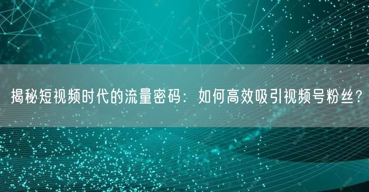 揭秘短视频时代的流量密码：如何高效吸引视频号粉丝？