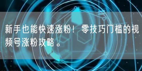 新手也能快速涨粉！零技巧门槛的视频号涨粉攻略。