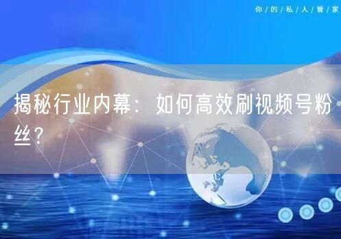 揭秘行业内幕：如何高效刷视频号粉丝？