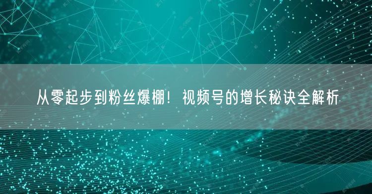 从零起步到粉丝爆棚！视频号的增长秘诀全解析