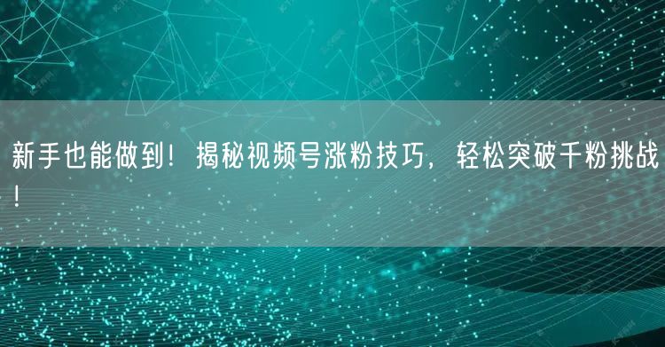 新手也能做到！揭秘视频号涨粉技巧，轻松突破千粉挑战！