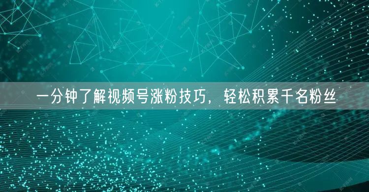 一分钟了解视频号涨粉技巧，轻松积累千名粉丝