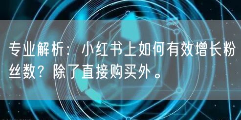 专业解析：小红书上如何有效增长粉丝数？除了直接购买外。