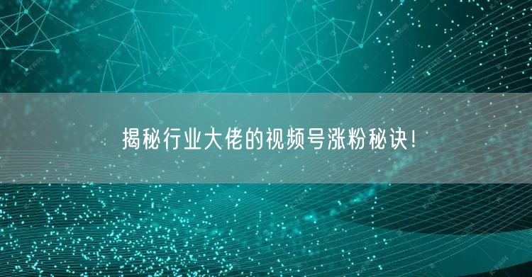 揭秘行业大佬的视频号涨粉秘诀！