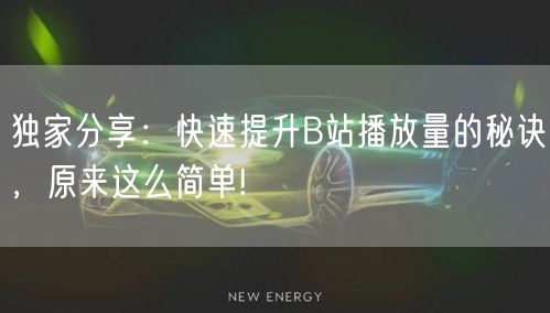 独家分享：快速提升B站播放量的秘诀，原来这么简单!