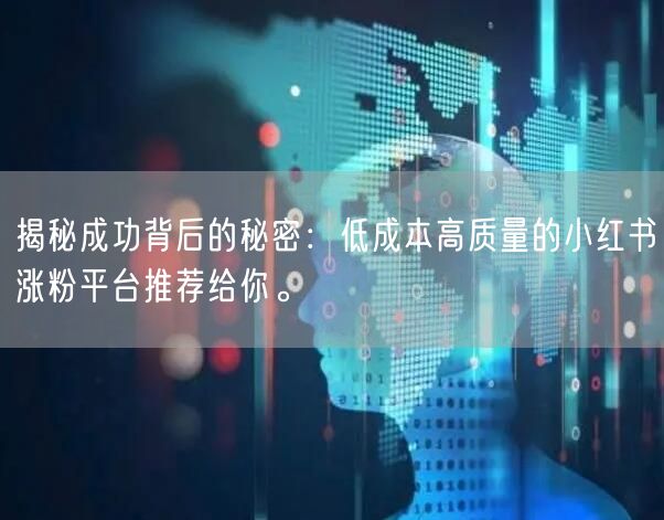揭秘成功背后的秘密：低成本高质量的小红书涨粉平台推荐给你。