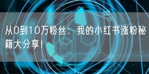从0到10万粉丝：我的小红书涨粉秘籍大分享！