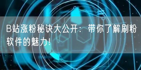 B站涨粉秘诀大公开：带你了解刷粉软件的魅力！