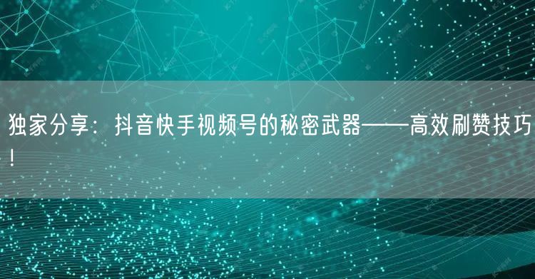 独家分享：抖音快手视频号的秘密武器——高效刷赞技巧！